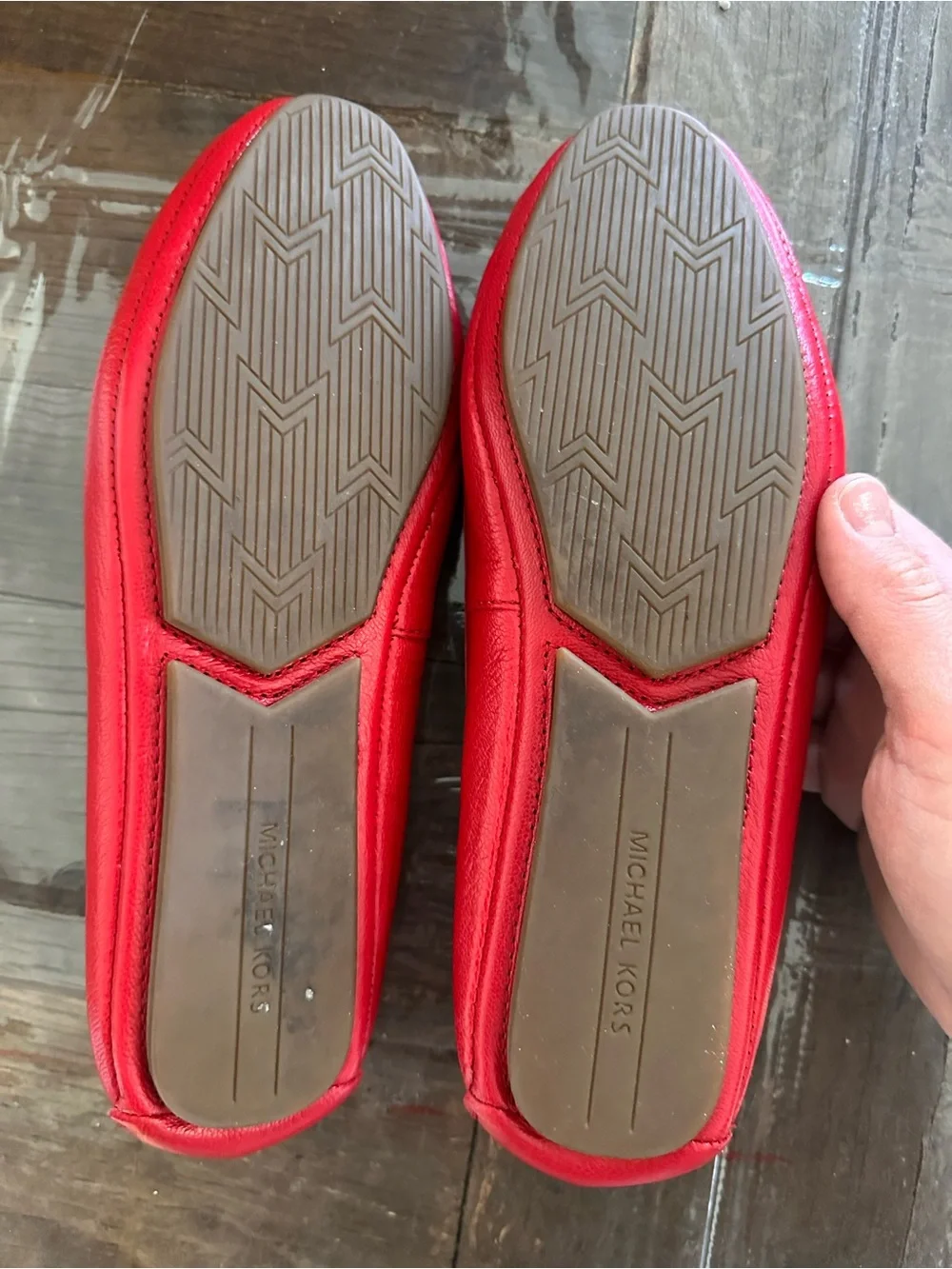 Michael Kors Red Leather Ballet Flats with Gold Logo Hardware